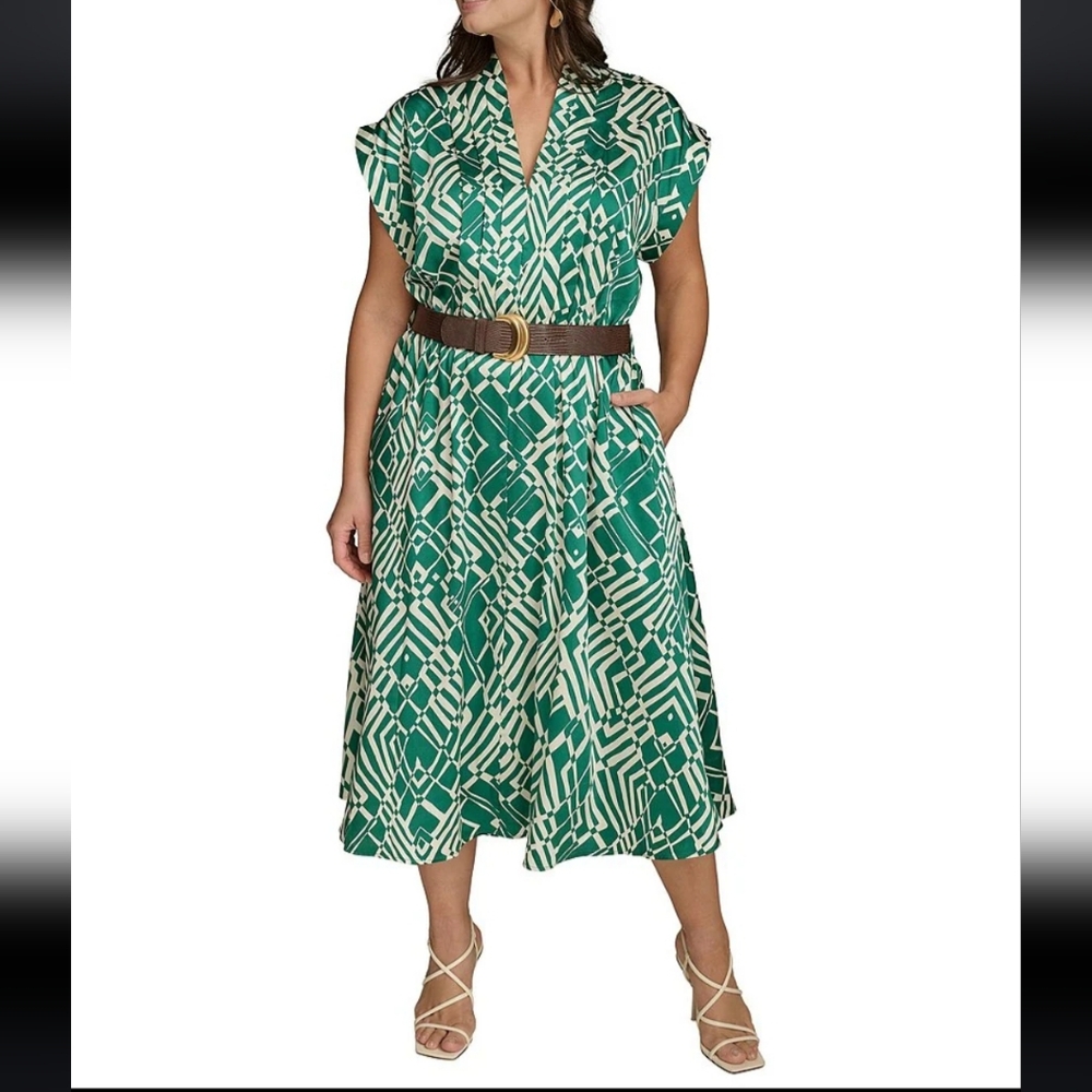 Donna Karan Twill Collared VNeck Dress
